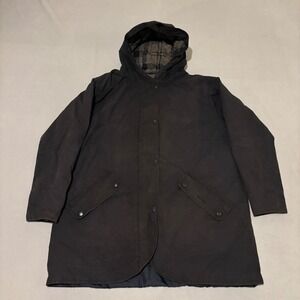 Barbour Coll Wax Jacket Womens Size US 16 Black Tartan Hooded Lined Winter